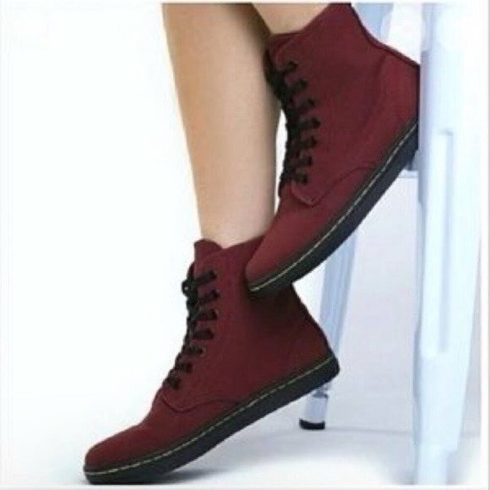 Dr Martens boots women 6 Maelly Burgundy Canvas Ankle Lace Up casual school Y2K